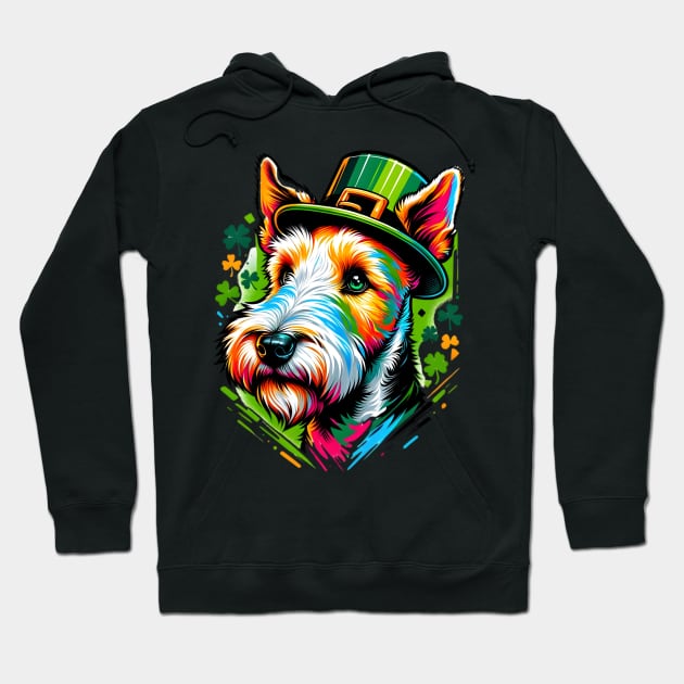 Wire Fox Terrier Dons Leprechaun Hat for St Patrick's Day Hoodie by ArtRUs